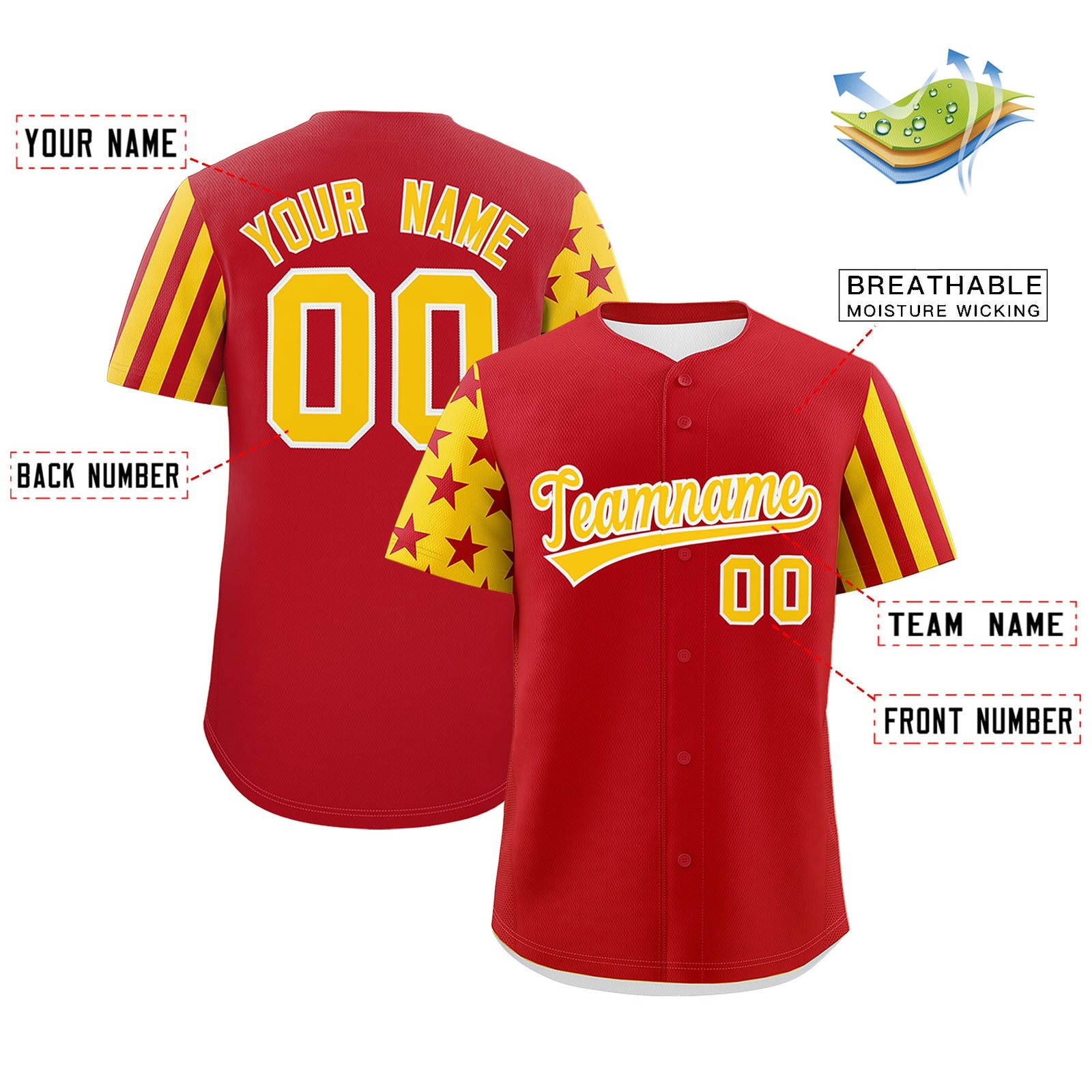 Custom Red Gold American Flag Raglan Sleeves Baseball Jersey| KXKSHOP