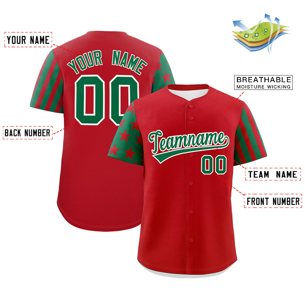 Custom Red Kelly Green American Flag Raglan Sleeves Baseball Jersey| KXKSHOP