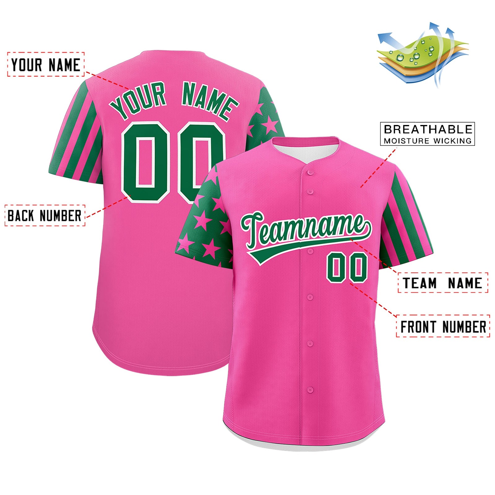 Custom Pink Kelly Green American Flag Raglan Sleeves Baseball Jersey| KXKSHOP