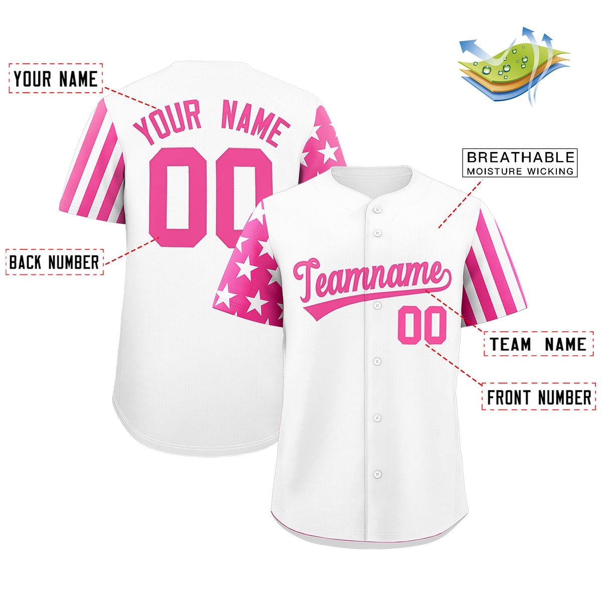 Custom White Pink American Flag Raglan Sleeves Baseball Jersey| KXKSHOP