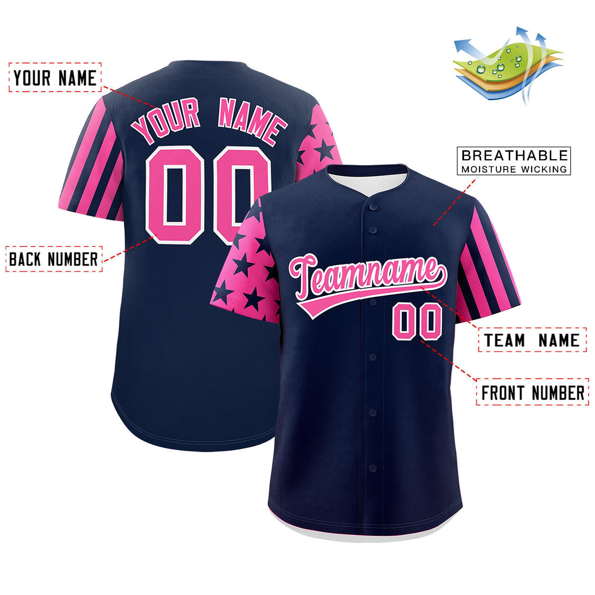 Custom Navy Pink American Flag Raglan Sleeves Baseball Jersey| KXKSHOP