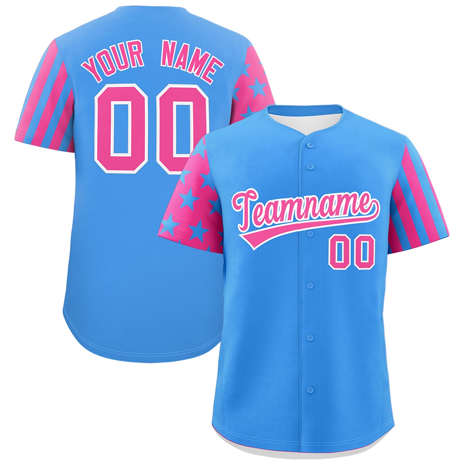 Custom Powder Blue Pink American Flag Raglan Sleeves Baseball Jersey| KXKSHOP