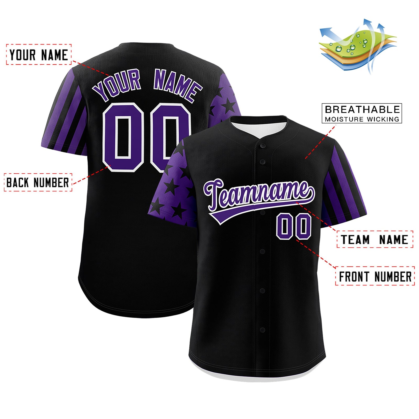 Custom Black Purple American Flag Raglan Sleeves Baseball Jersey| KXKSHOP