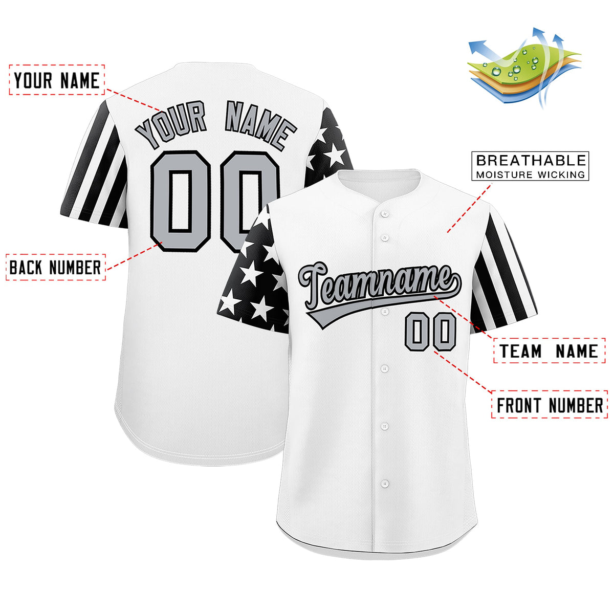 Custom White Black American Flag Raglan Sleeves Baseball Jersey| KXKSHOP