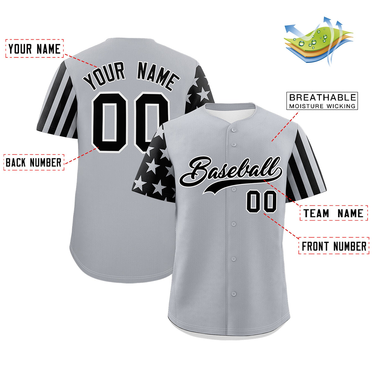 Custom Gray Black American Flag Raglan Sleeves Baseball Jersey| KXKSHOP