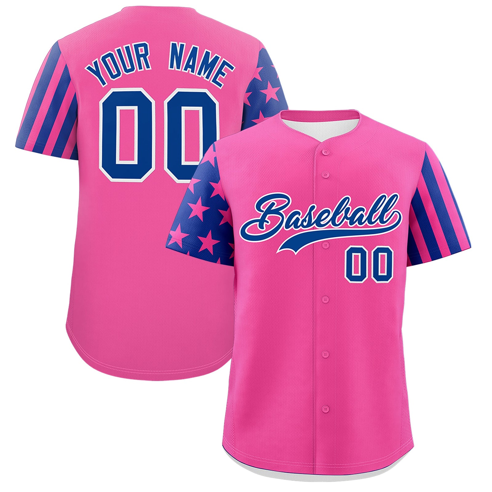 Custom Pink Royal Blue American Flag Raglan Sleeves Baseball Jersey| KXKSHOP