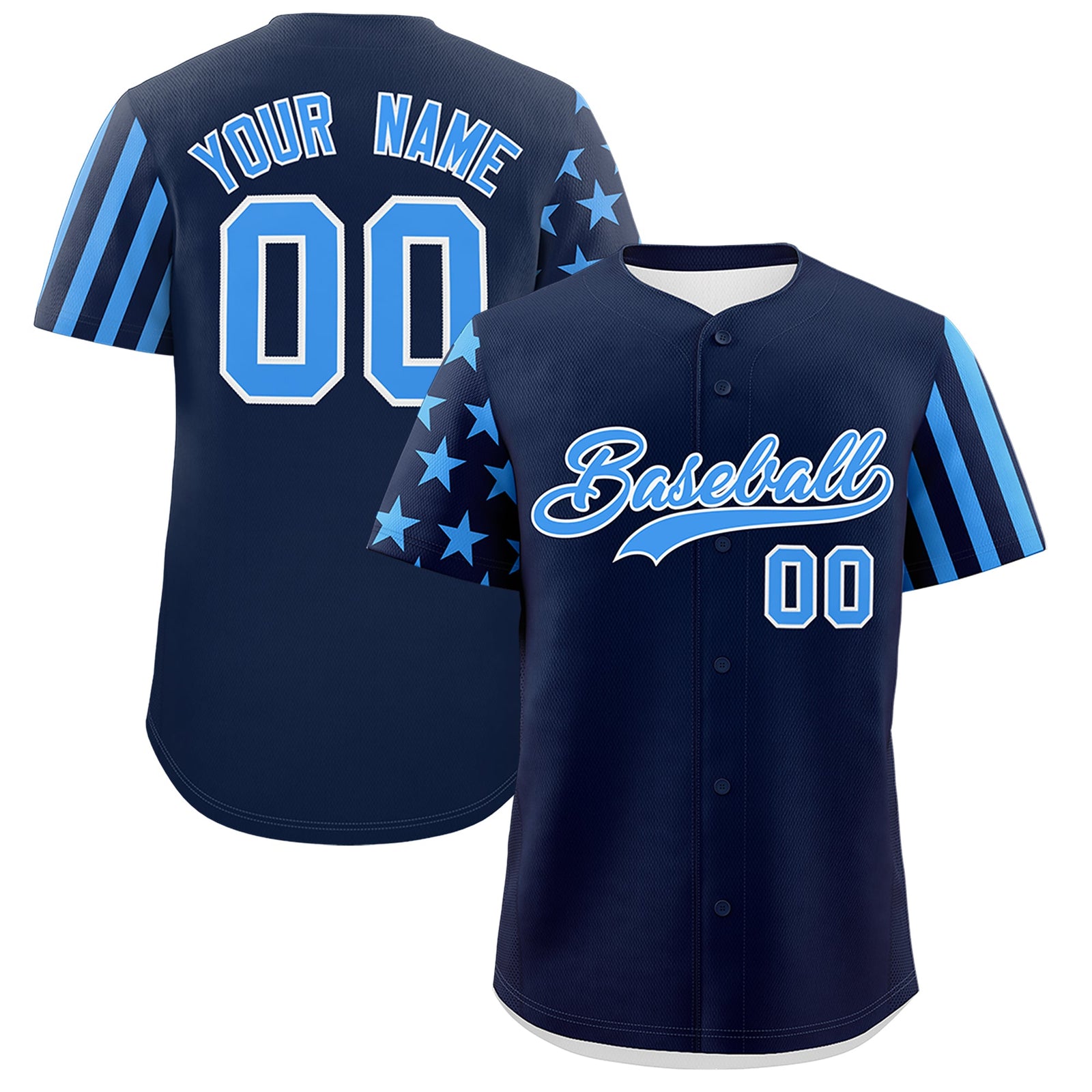 Custom Navy Powder Blue American Flag Raglan Sleeves Baseball Jersey| KXKSHOP