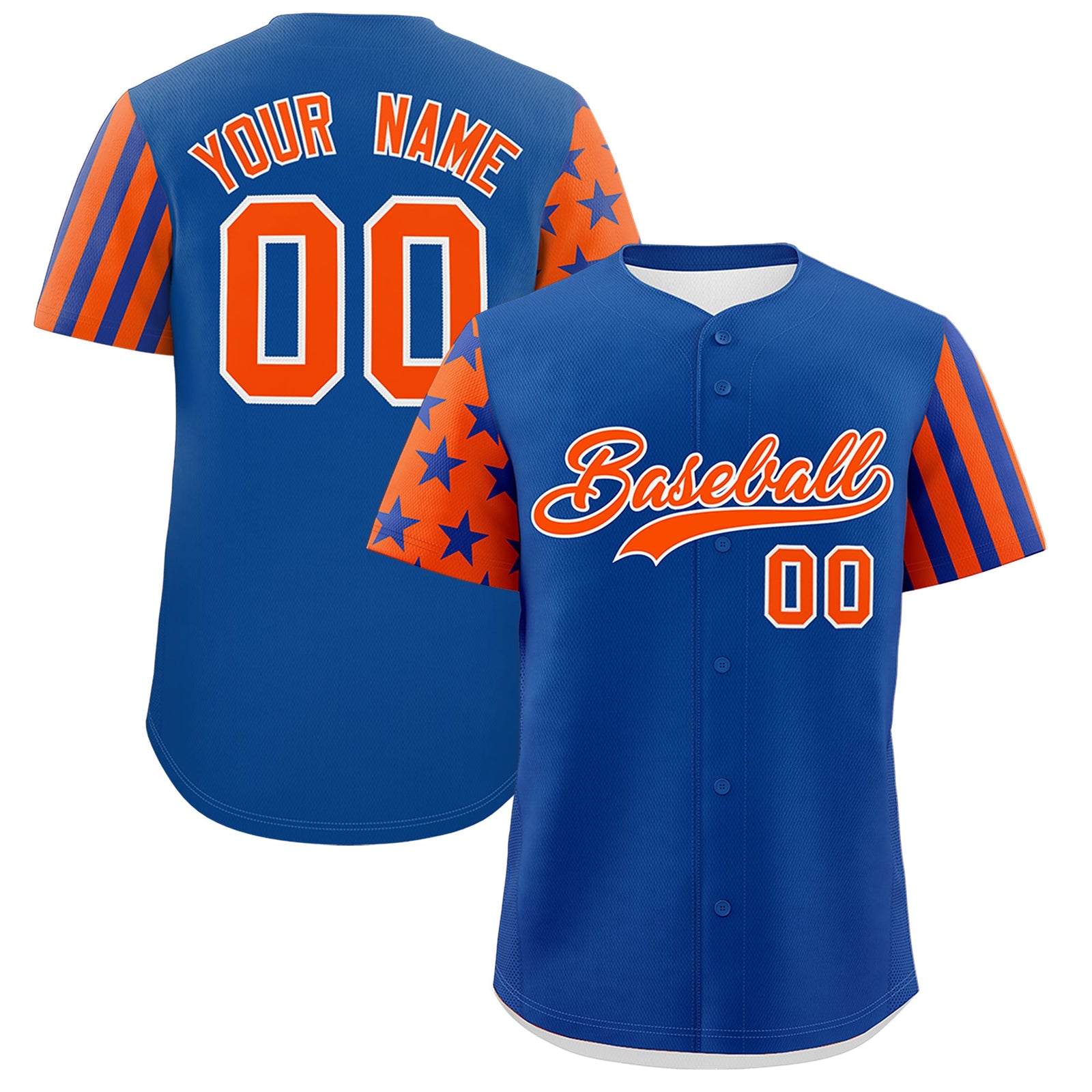 Custom Royal Blue Orange American Flag Raglan Sleeves Baseball Jersey| KXKSHOP