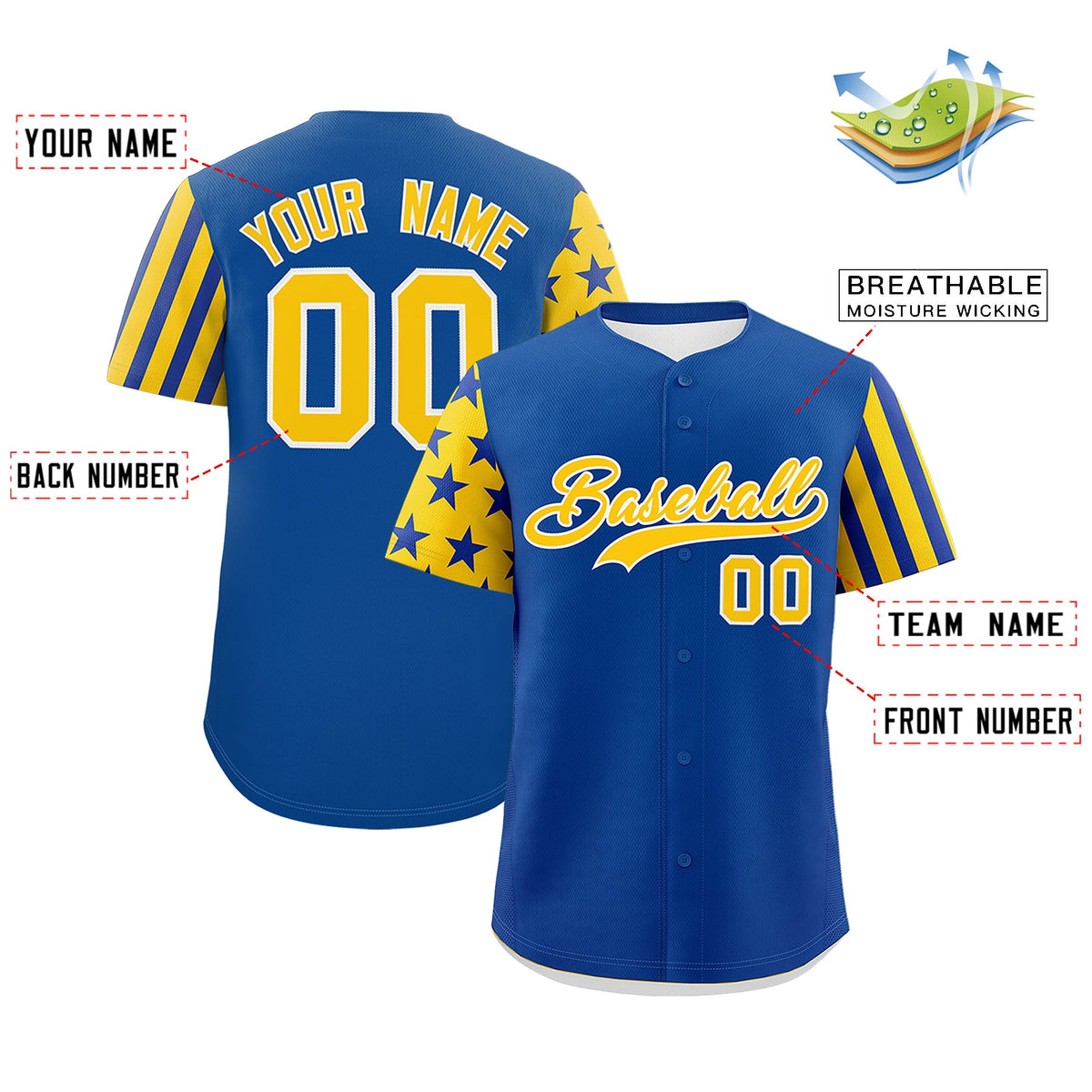 Custom Royal Blue Gold American Flag Raglan Sleeves Baseball Jersey| KXKSHOP