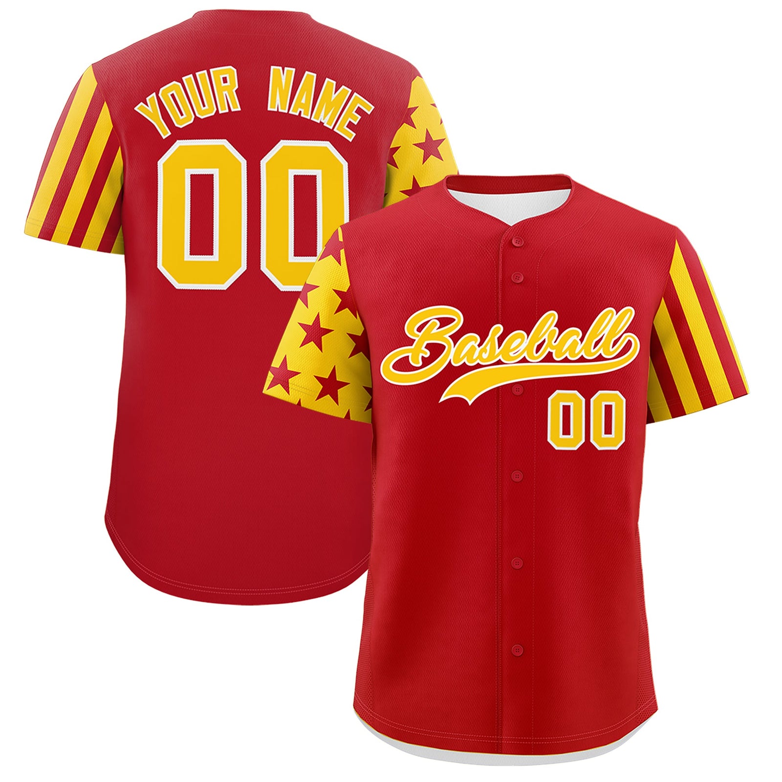 Custom Red Gold American Flag Raglan Sleeves Baseball Jersey| KXKSHOP