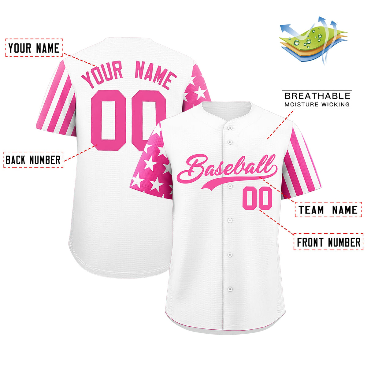 Custom White Pink American Flag Raglan Sleeves Baseball Jersey| KXKSHOP