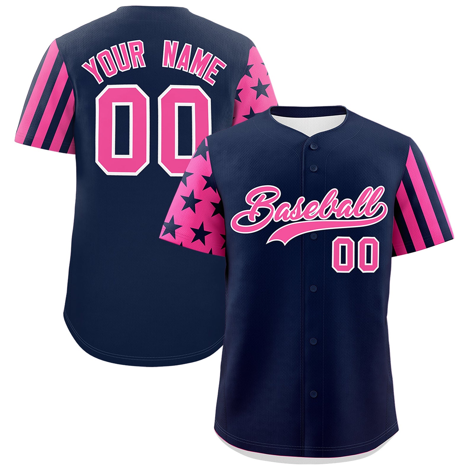 Custom Navy Pink American Flag Raglan Sleeves Baseball Jersey| KXKSHOP