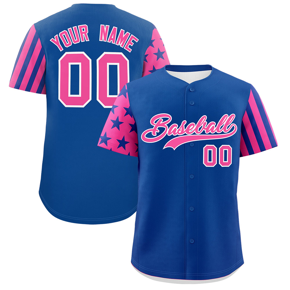 Custom Royal Blue Pink American Flag Raglan Sleeves Baseball Jersey| KXKSHOP
