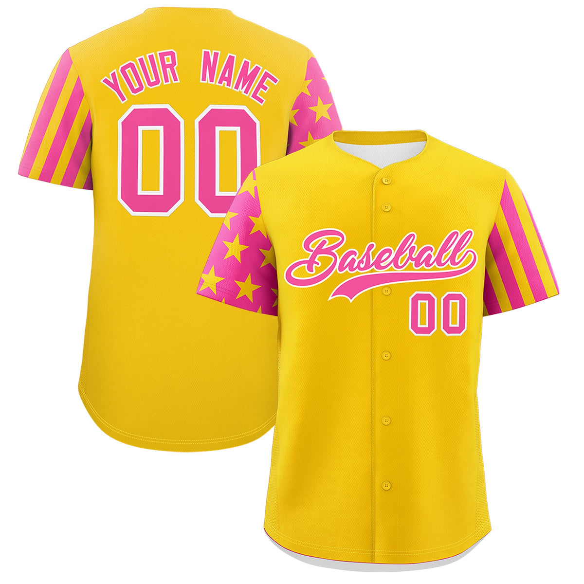 Custom Gold Pink American Flag Raglan Sleeves Baseball Jersey| KXKSHOP