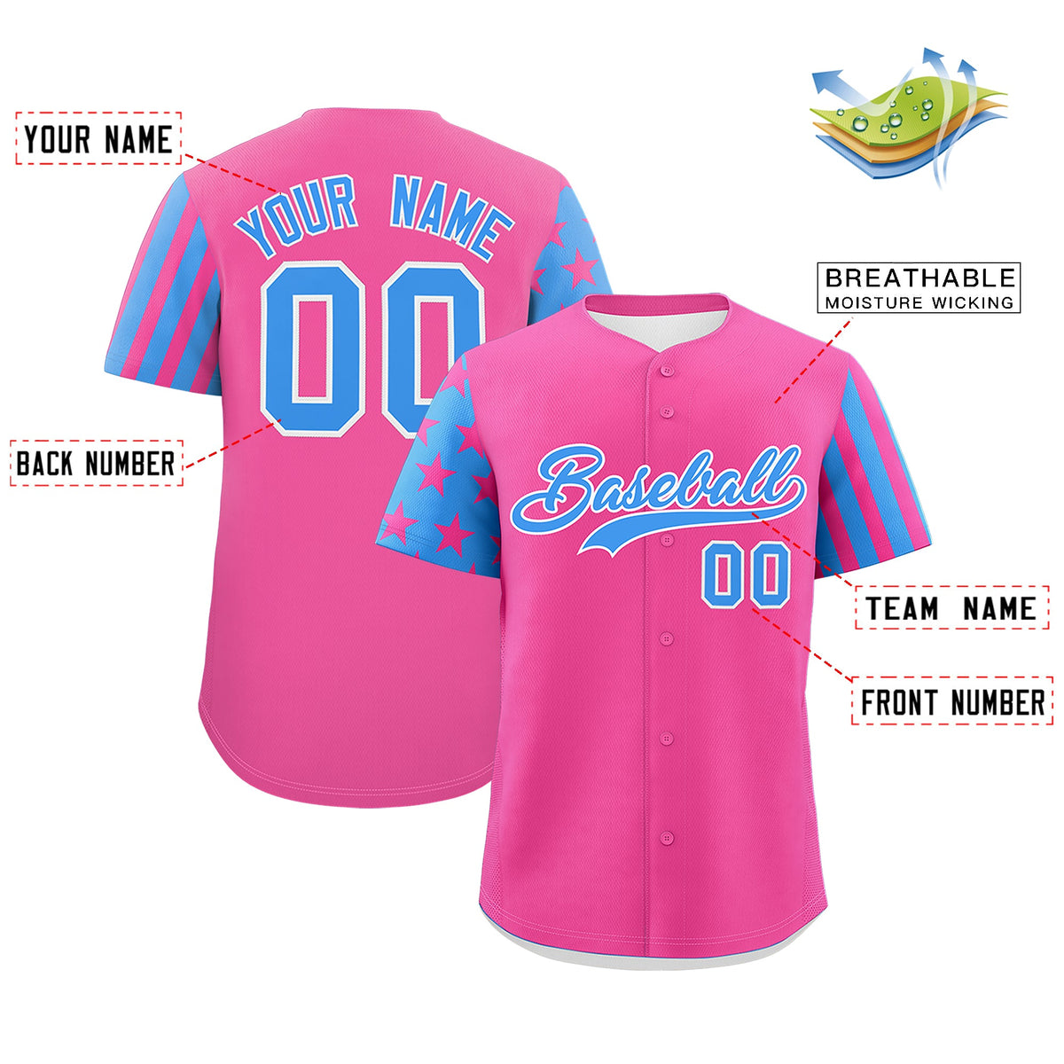 Custom Pink Powder Blue American Flag Raglan Sleeves Baseball Jersey| KXKSHOP