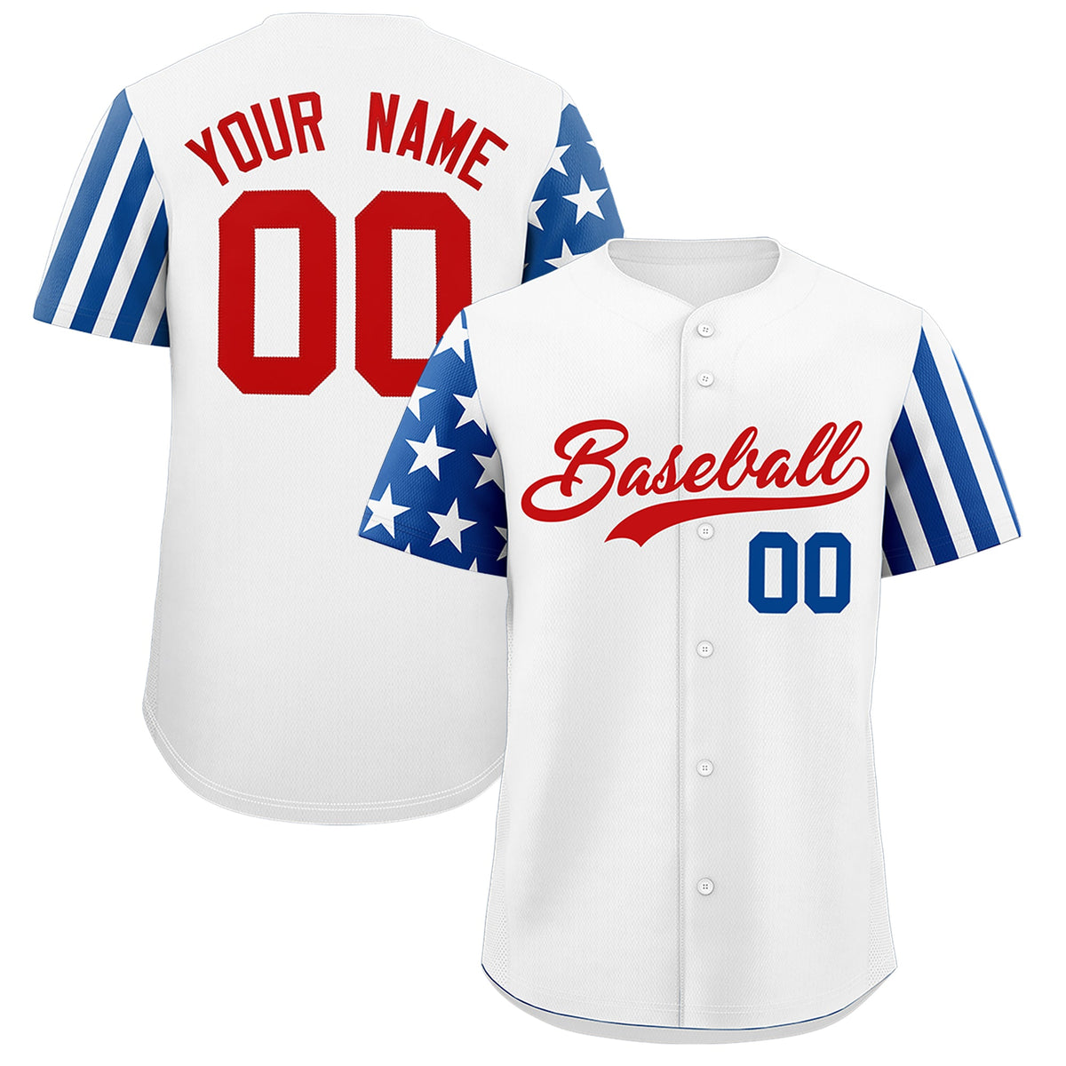 Custom White Royal Blue Red American Flag Raglan Sleeves Baseball Jersey| KXKSHOP