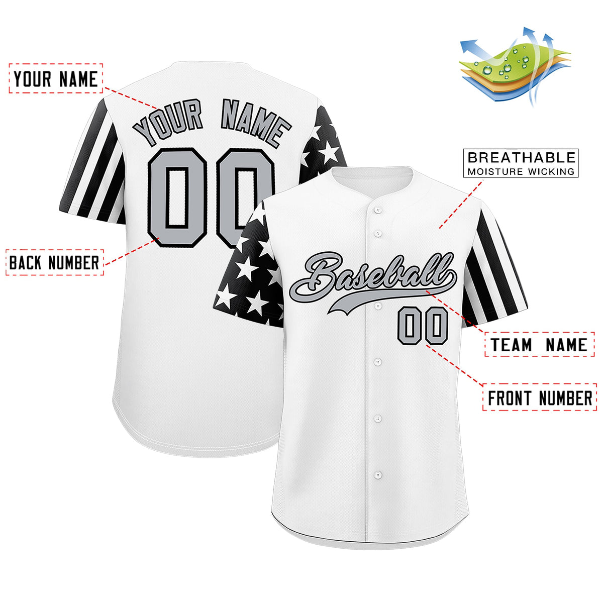 Custom White Black American Flag Raglan Sleeves Baseball Jersey| KXKSHOP