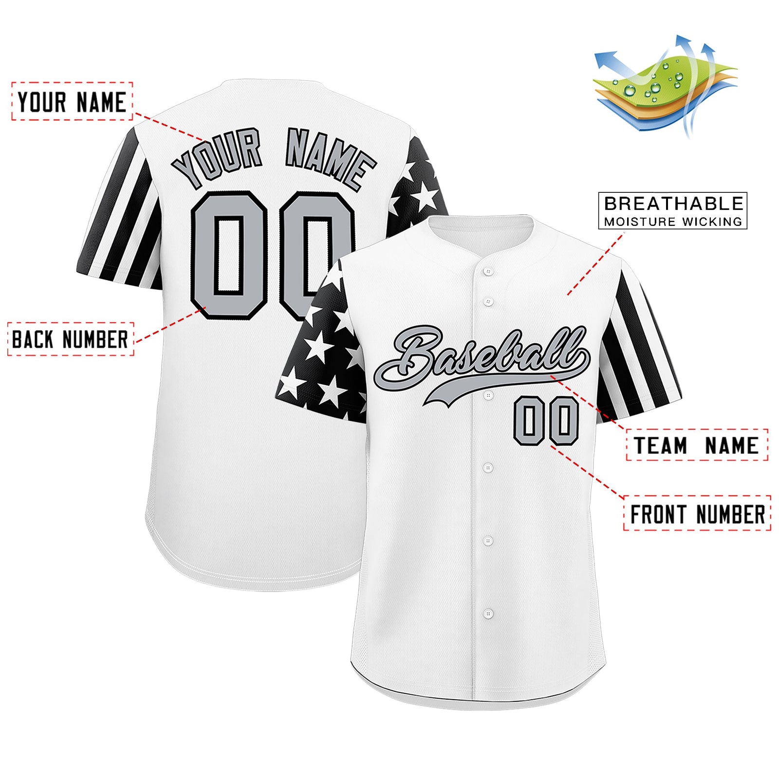 Custom White Black American Flag Raglan Sleeves Baseball Jersey| KXKSHOP