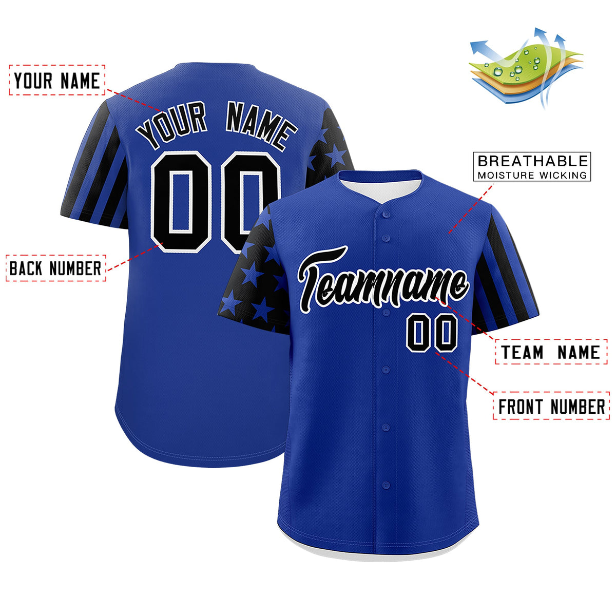 Custom Royal Blue Black American Flag Raglan Sleeves Baseball Jersey| KXKSHOP