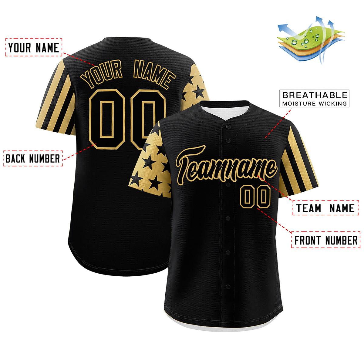 Custom Black Old Gold American Flag Raglan Sleeves Baseball Jersey| KXKSHOP