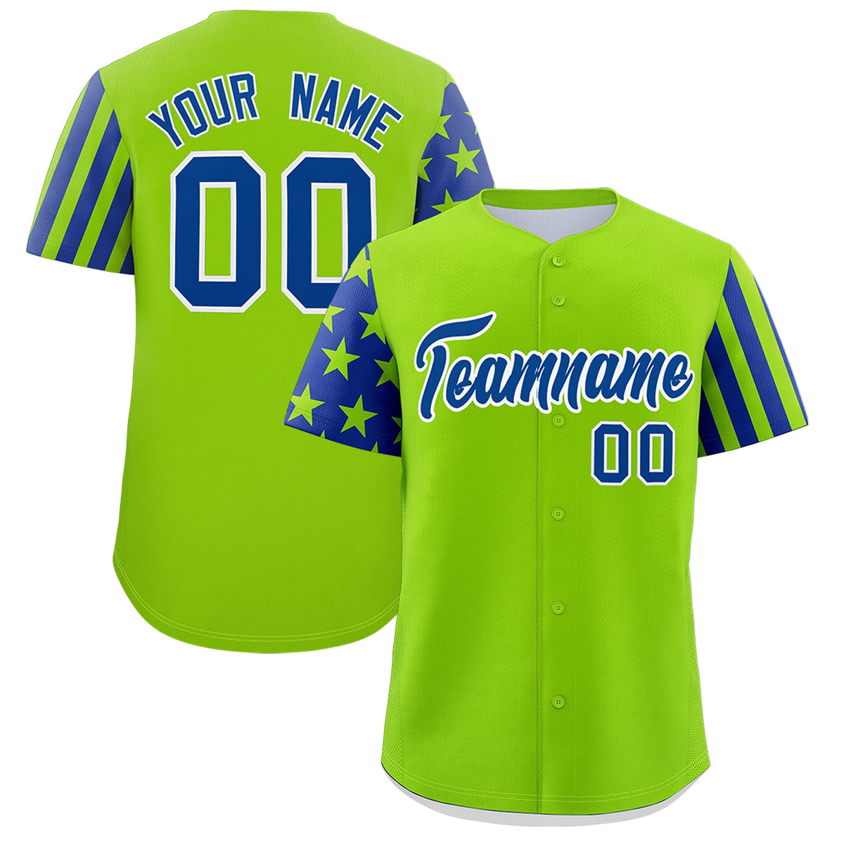 Custom Neon Green Royal Blue American Flag Raglan Sleeves Baseball Jersey| KXKSHOP
