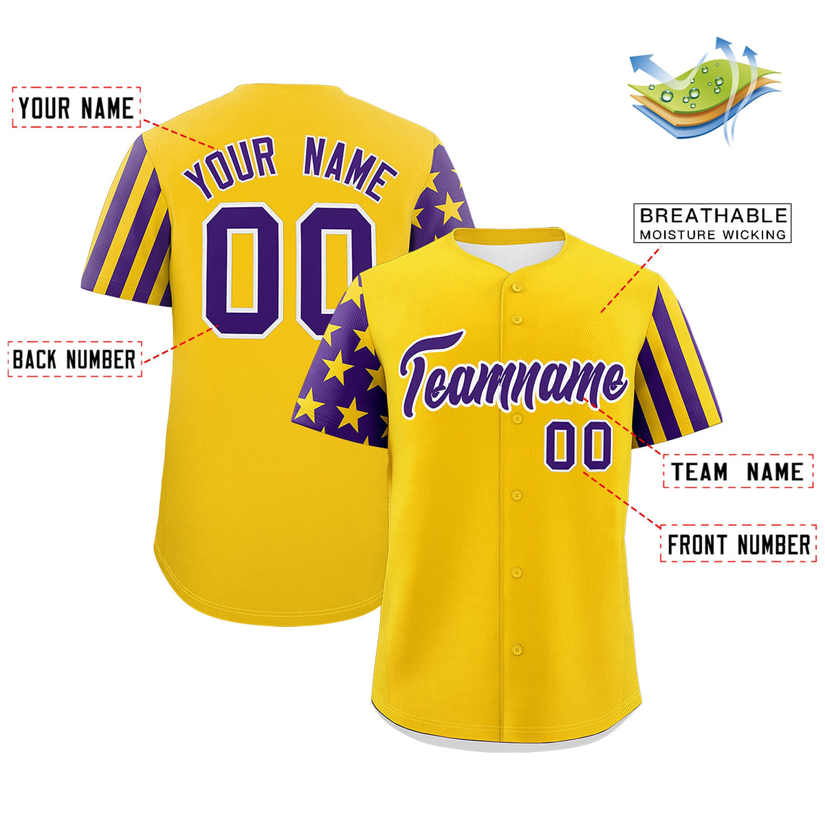 Custom Gold Purple American Flag Raglan Sleeves Baseball Jersey| KXKSHOP