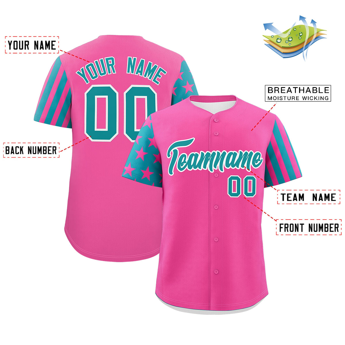Custom Pink Teal American Flag Raglan Sleeves Baseball Jersey| KXKSHOP
