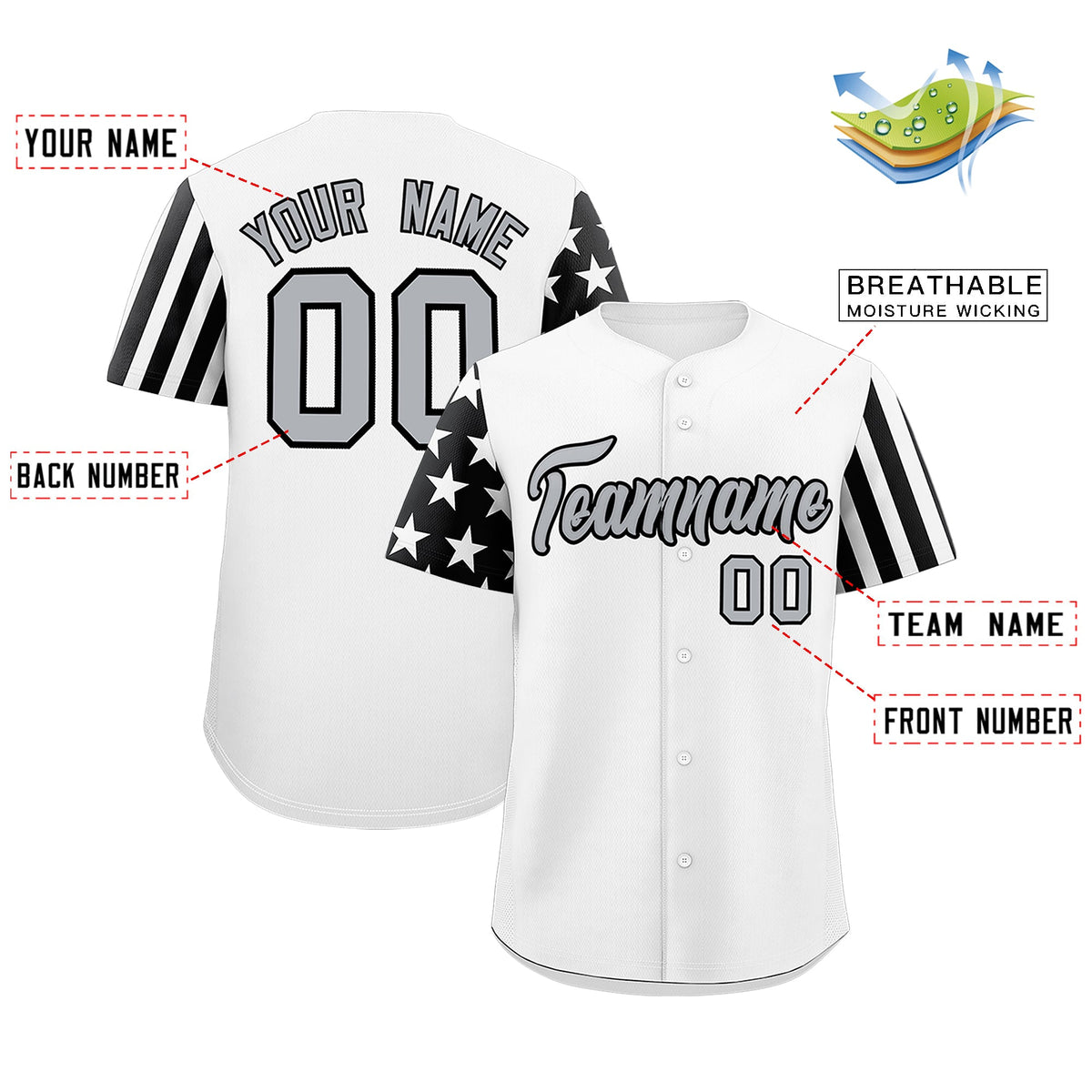 Custom White Black American Flag Raglan Sleeves Baseball Jersey| KXKSHOP