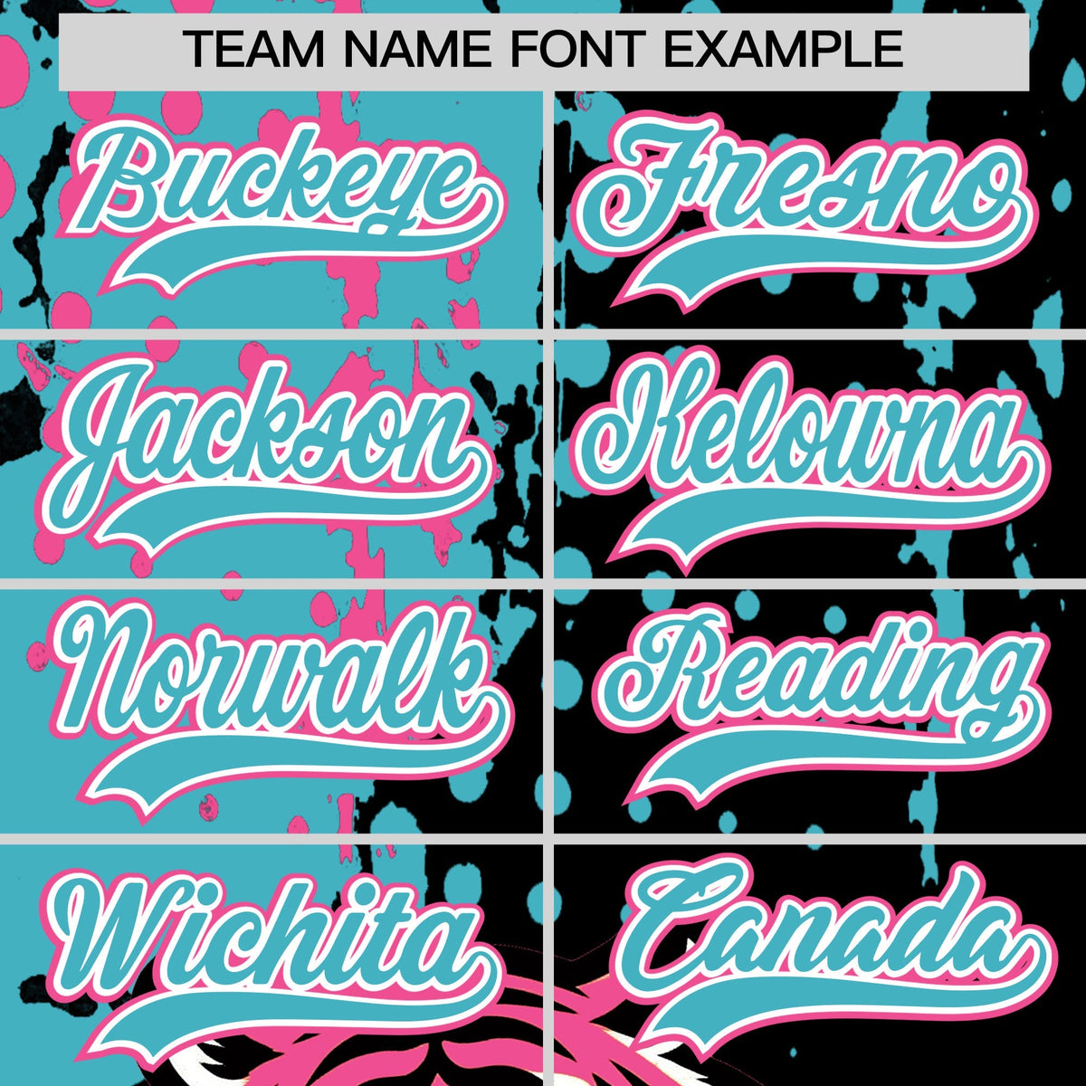 Custom Black Aqua Pink Full-Snap Graffiti Pattern Tiger Graffiti Jersey Baseball Jersey| KXKSHOP