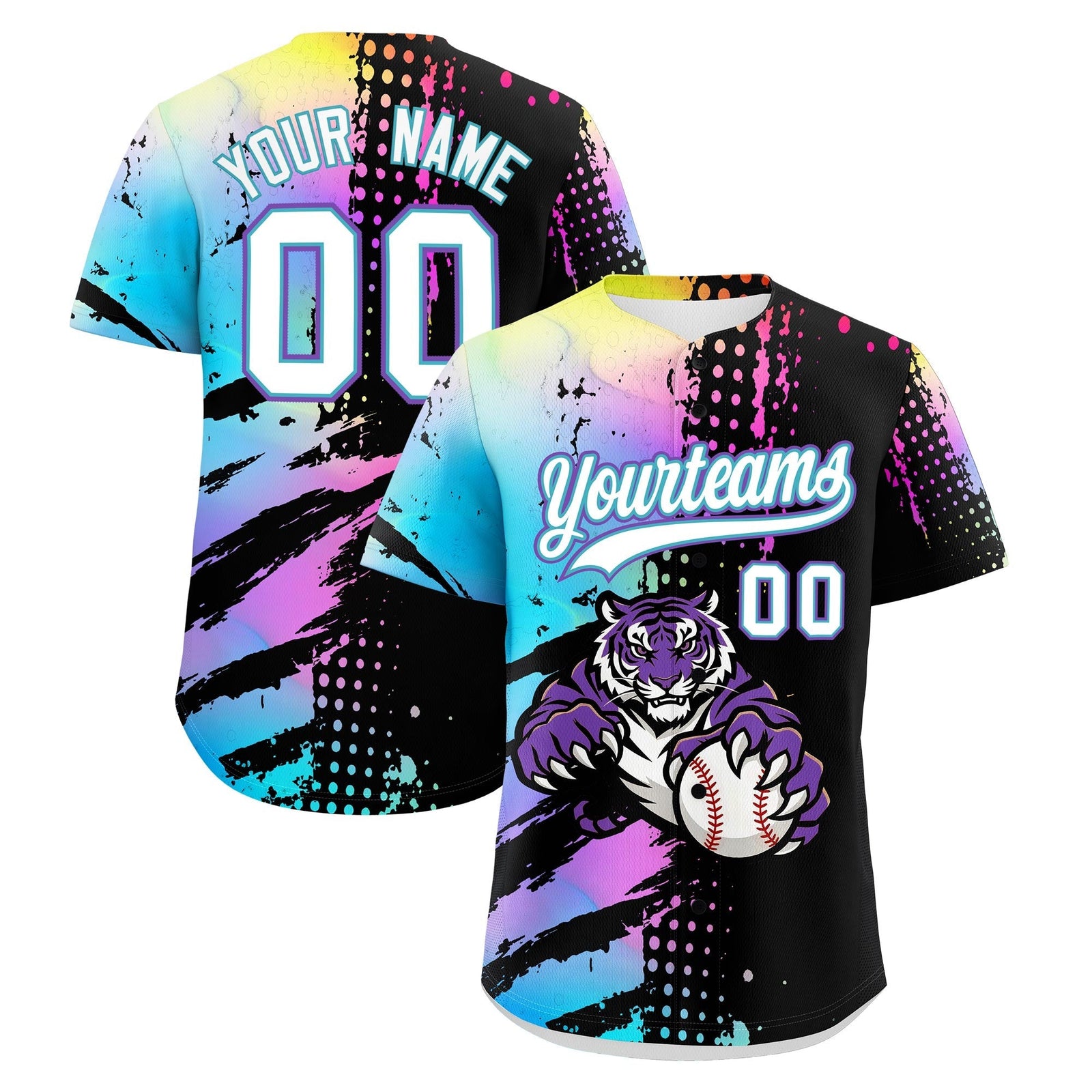 Custom Black White Sky Blue Full-Snap Graffiti Pattern Tiger Graffiti Jersey Baseball Jersey| KXKSHOP