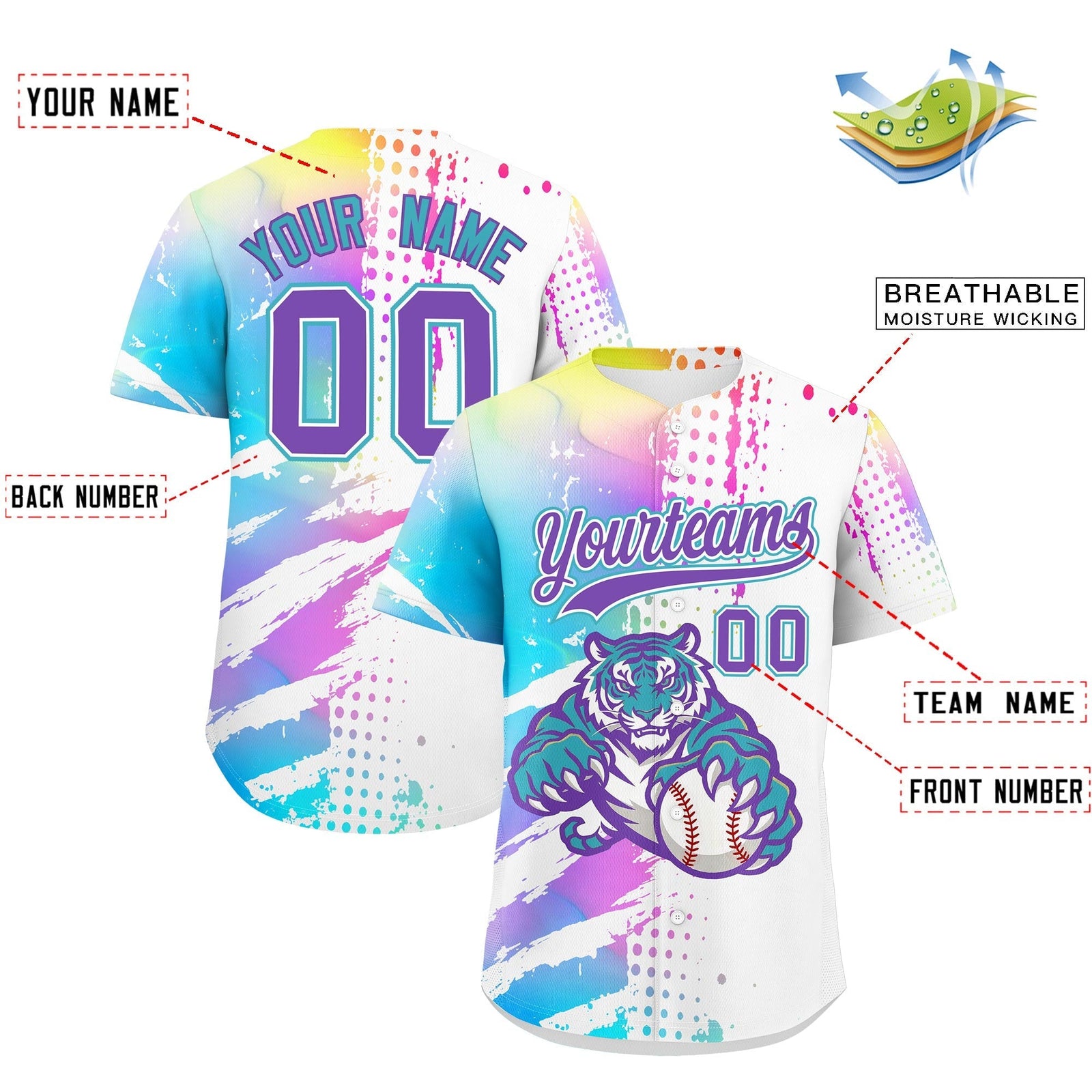 Custom White Sky Blue Full-Snap Graffiti Pattern Tiger Graffiti Jersey Baseball Jersey| KXKSHOP