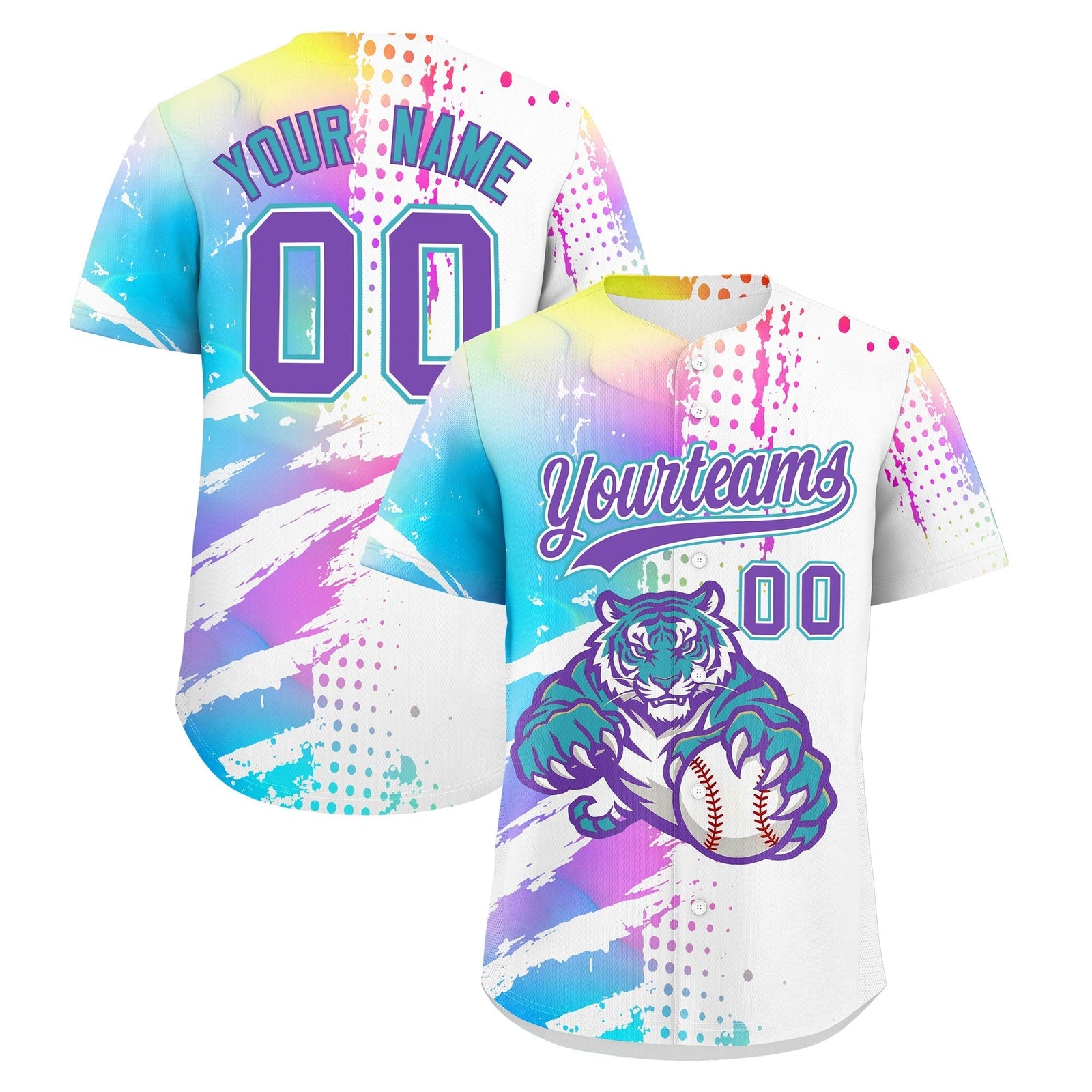 Custom White Sky Blue Full-Snap Graffiti Pattern Tiger Graffiti Jersey Baseball Jersey| KXKSHOP