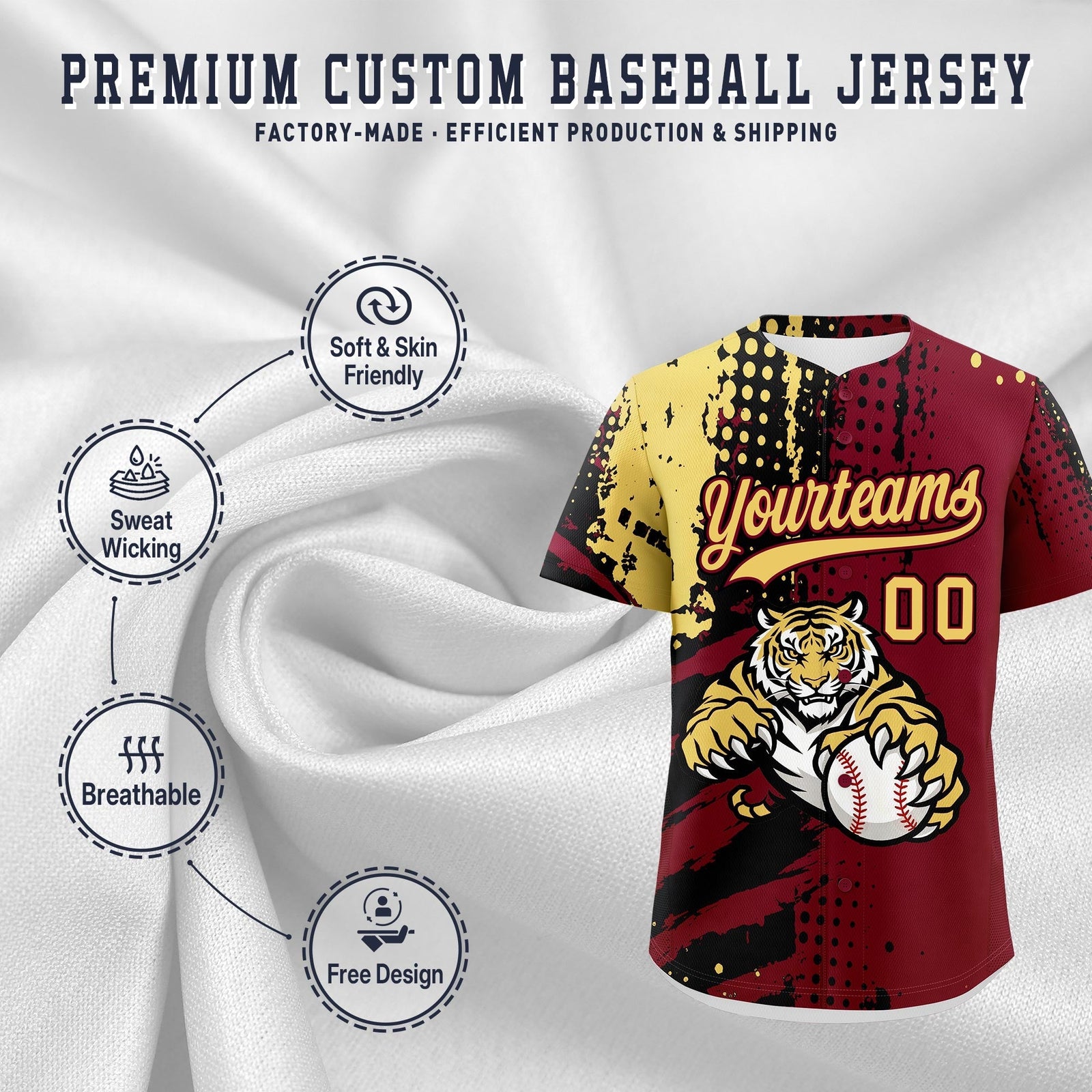 Custom Crimson Black Khaki Full-Snap Graffiti Pattern Tiger Graffiti Jersey Baseball Jersey| KXKSHOP