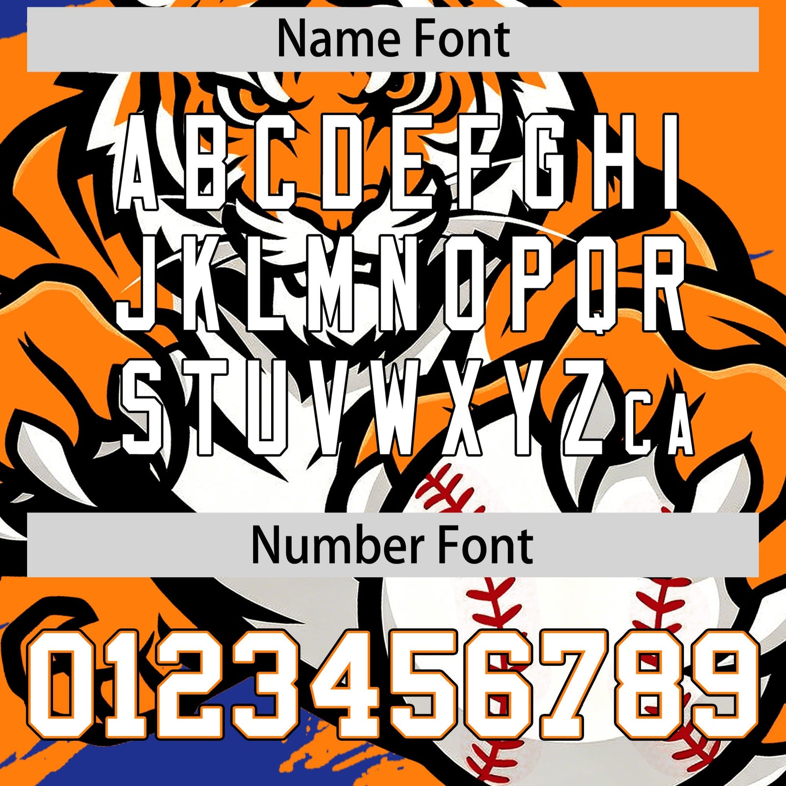 Custom Orange Royal Blue Black Full-Snap Graffiti Pattern Tiger Graffiti Jersey Baseball Jersey| KXKSHOP
