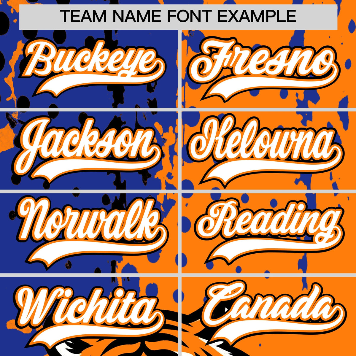 Custom Orange Royal Blue Black Full-Snap Graffiti Pattern Tiger Graffiti Jersey Baseball Jersey| KXKSHOP