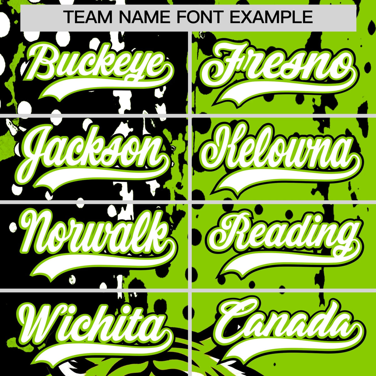 Custom Neon Green Black White Full-Snap Graffiti Pattern Tiger Graffiti Jersey Baseball Jersey| KXKSHOP
