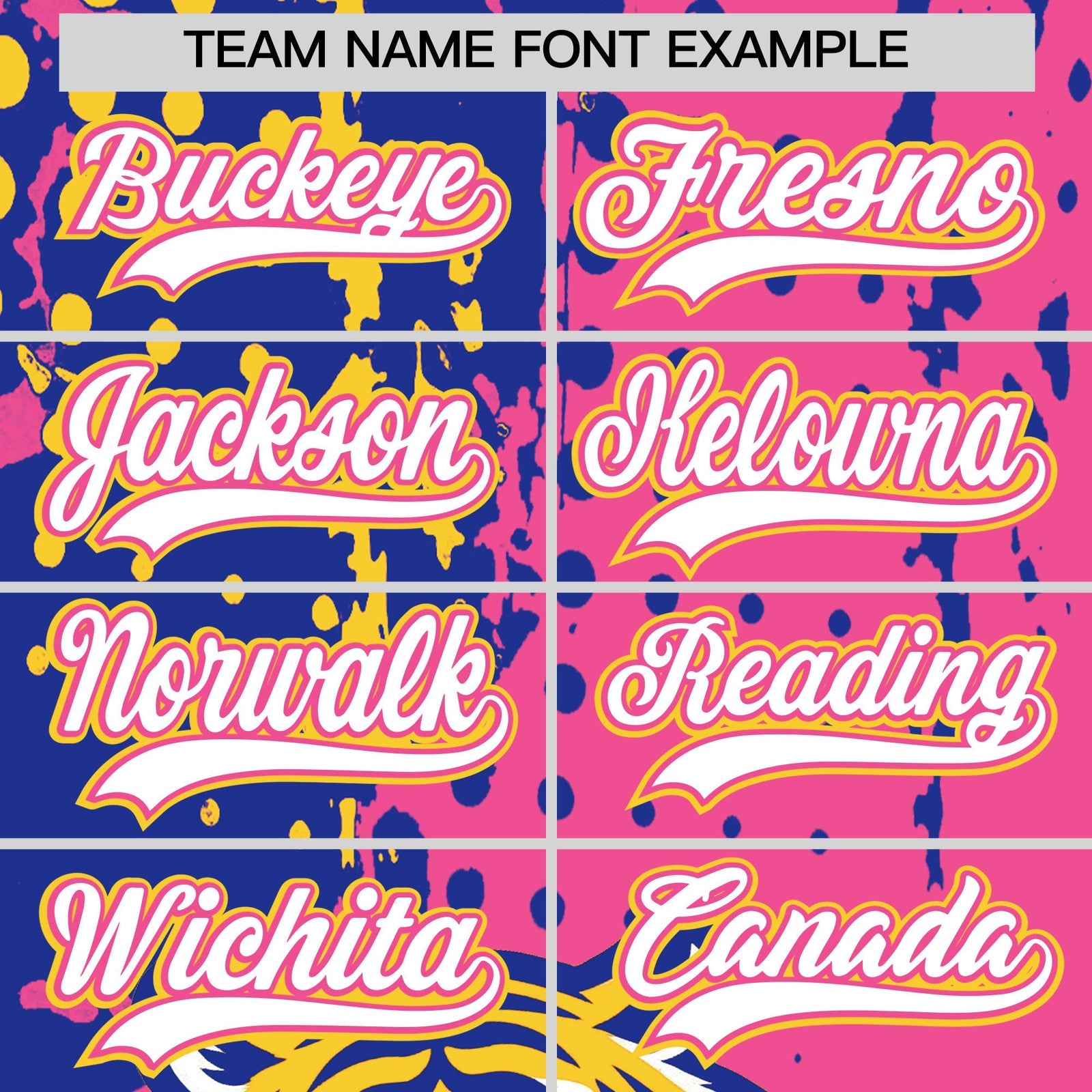 Custom Pink Royal Blue Gold Full-Snap Graffiti Pattern Tiger Graffiti Jersey Baseball Jersey| KXKSHOP