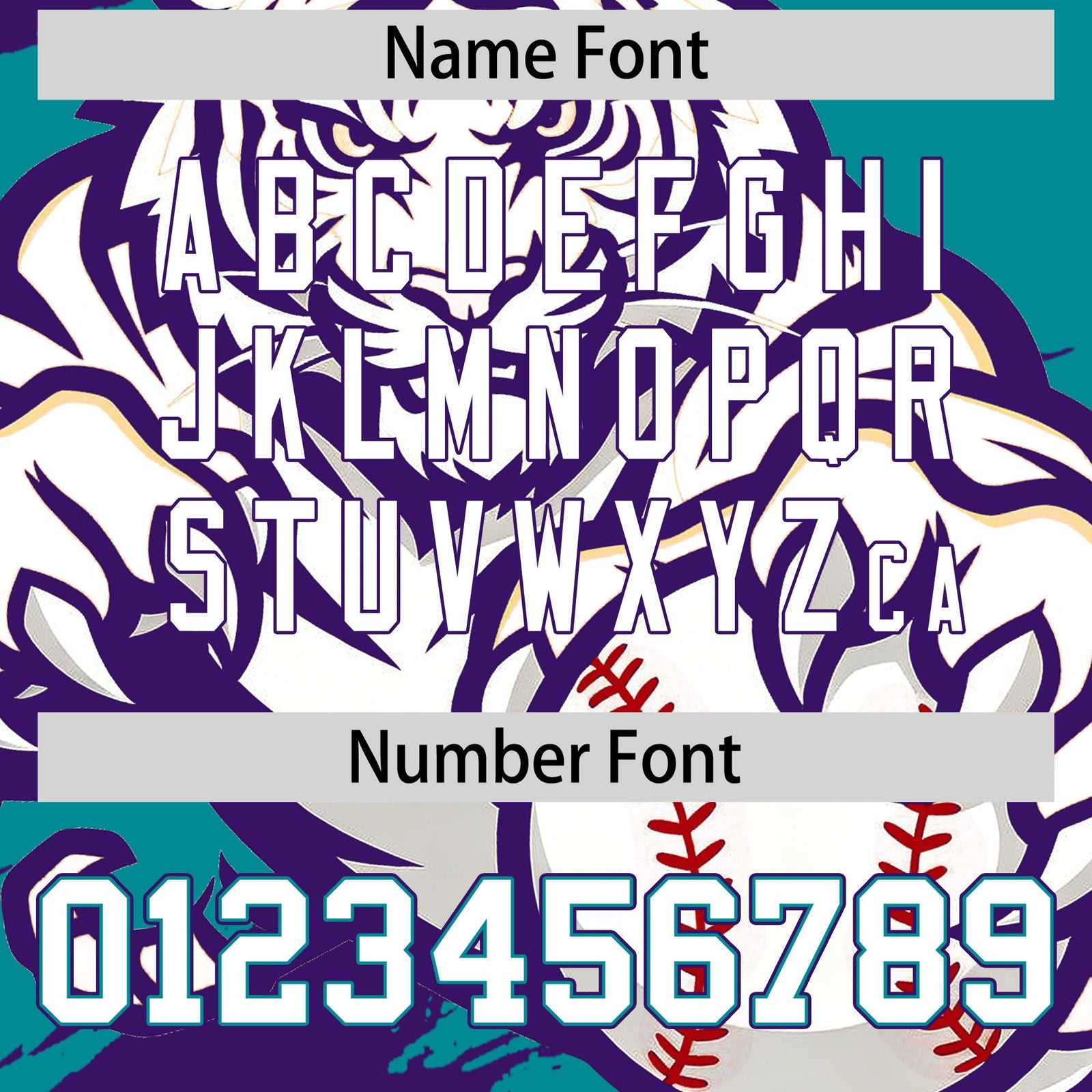 Custom Teal Purple White Full-Snap Graffiti Pattern Tiger Graffiti Jersey Baseball Jersey| KXKSHOP