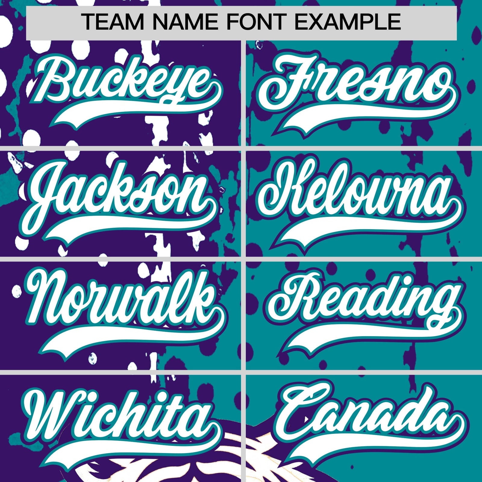 Custom Teal Purple White Full-Snap Graffiti Pattern Tiger Graffiti Jersey Baseball Jersey| KXKSHOP