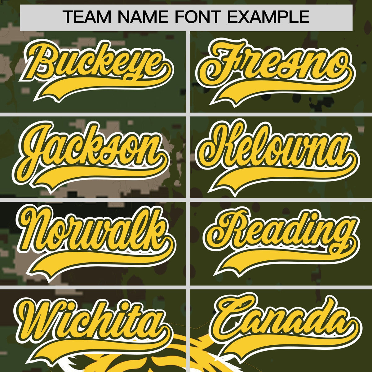 Custom Olive Camo Gold Full-Snap Graffiti Pattern Tiger Graffiti Jersey Baseball Jersey| KXKSHOP