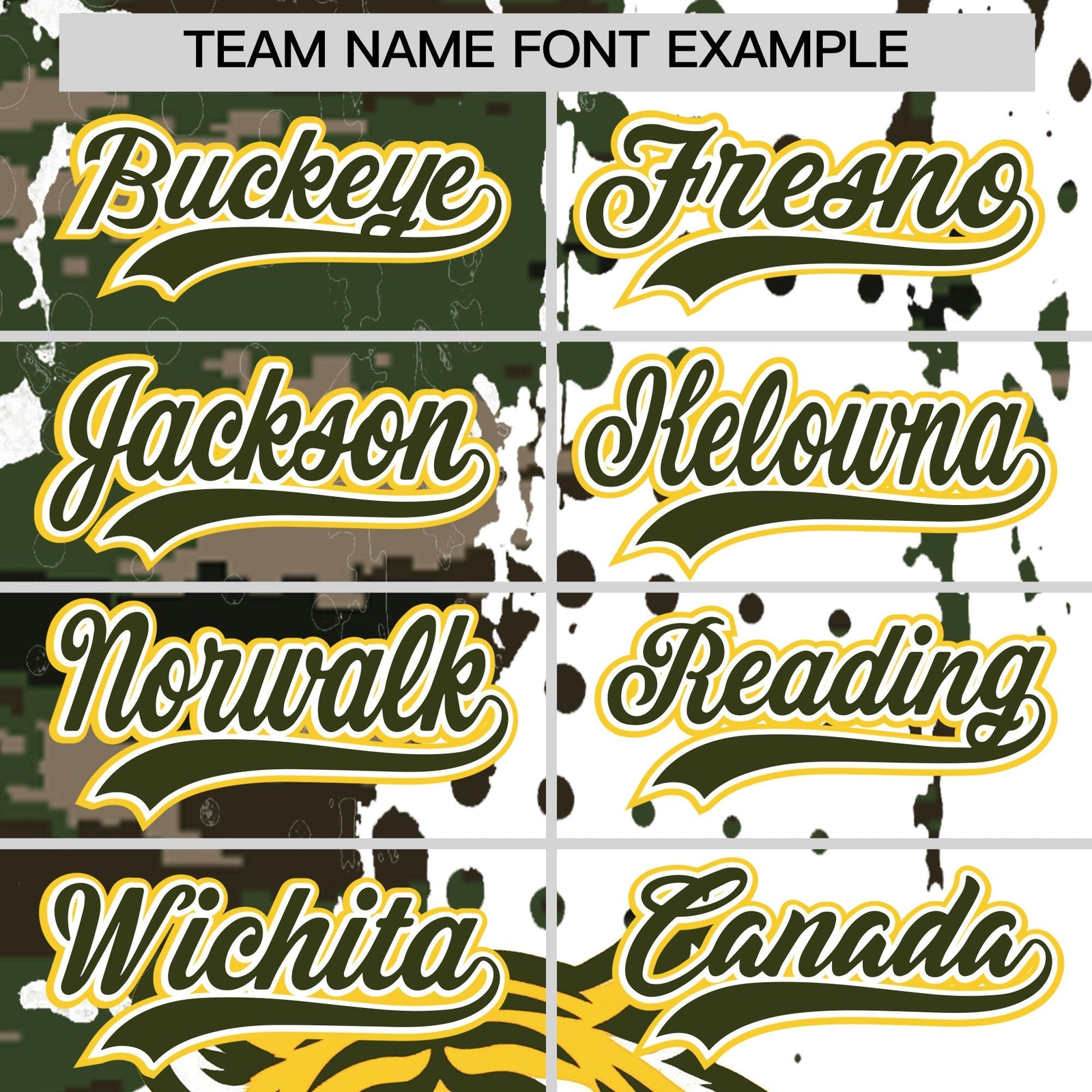 Custom White Camo Olive Full-Snap Graffiti Pattern Tiger Graffiti Jersey Baseball Jersey| KXKSHOP