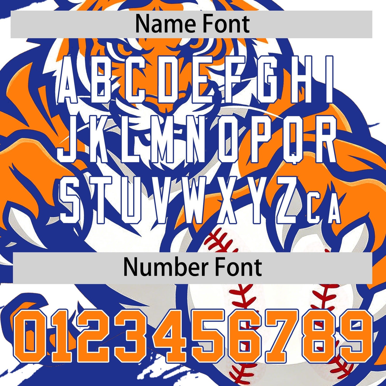 Custom White Royal Blue Orange Full-Snap Graffiti Pattern Tiger Graffiti Jersey Baseball Jersey| KXKSHOP