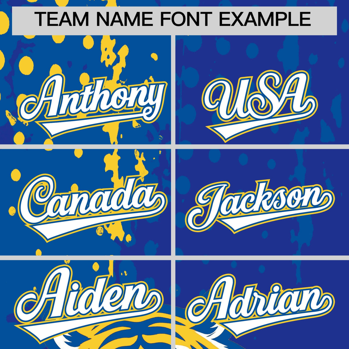 Custom Royal Blue Royal Gold Full-Snap Graffiti Pattern Tiger Graffiti Jersey Baseball Jersey| KXKSHOP