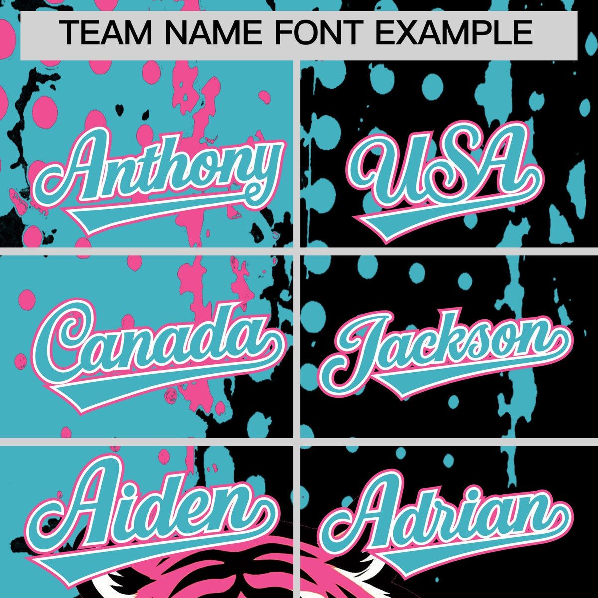 Custom Black Aqua Pink Full-Snap Graffiti Pattern Tiger Graffiti Jersey Baseball Jersey| KXKSHOP