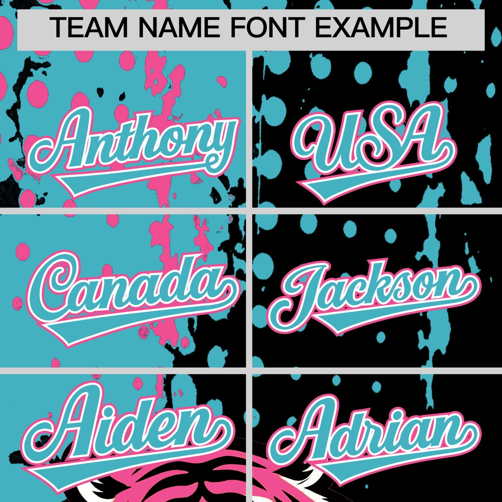 Custom Black Aqua Pink Full-Snap Graffiti Pattern Tiger Graffiti Jersey Baseball Jersey| KXKSHOP