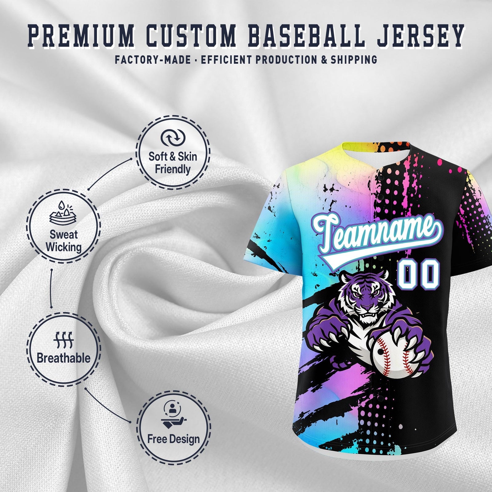 Custom Black White Sky Blue Full-Snap Graffiti Pattern Tiger Graffiti Jersey Baseball Jersey| KXKSHOP