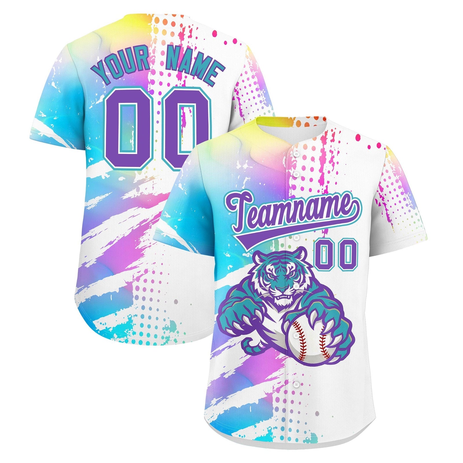 Custom White Sky Blue Full-Snap Graffiti Pattern Tiger Graffiti Jersey Baseball Jersey| KXKSHOP