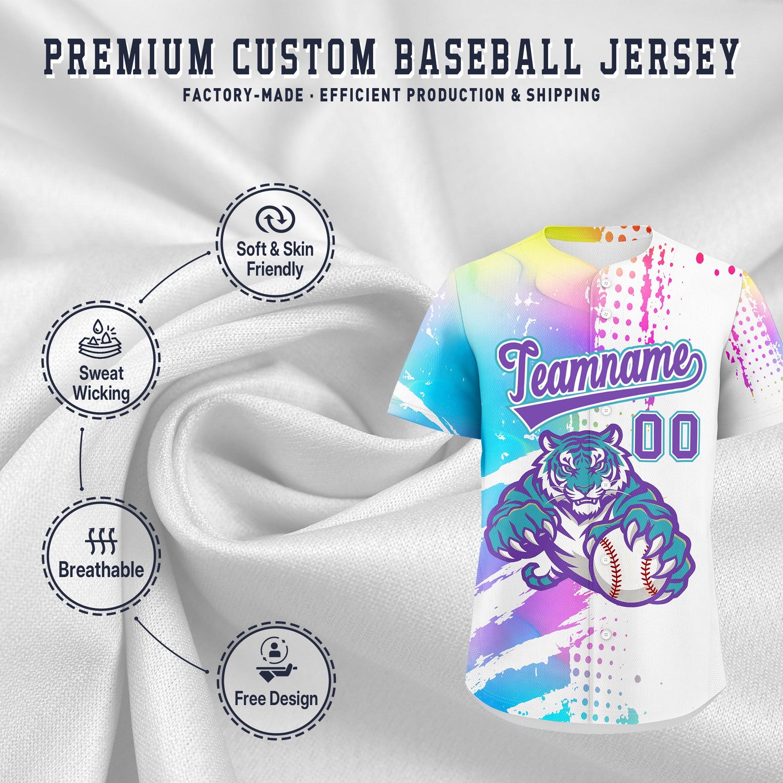 Custom White Sky Blue Full-Snap Graffiti Pattern Tiger Graffiti Jersey Baseball Jersey| KXKSHOP
