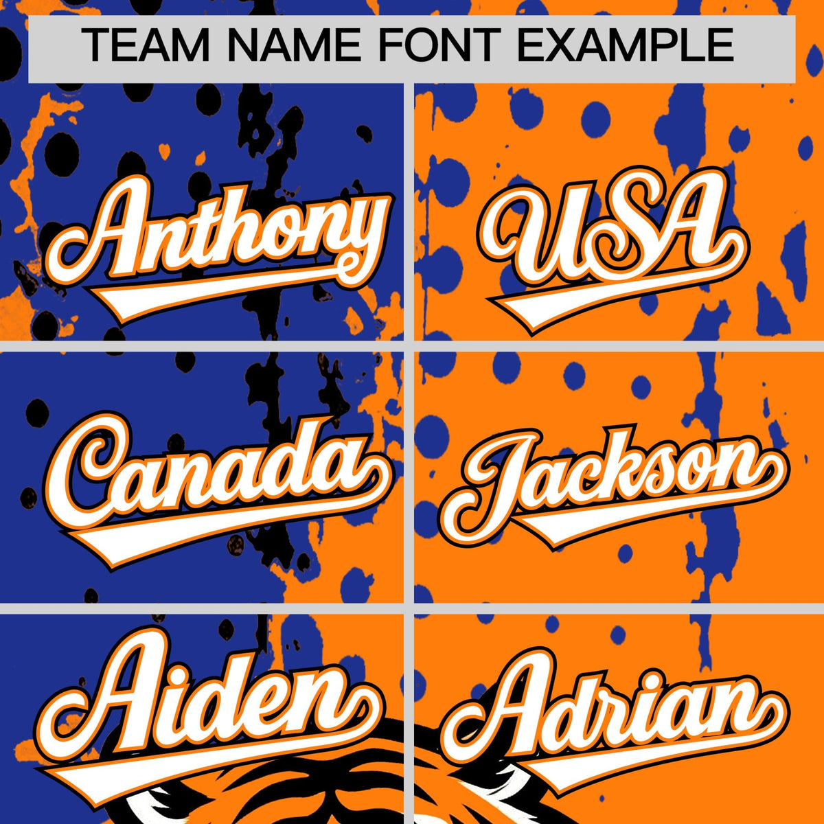 Custom Orange Royal Blue Black Full-Snap Graffiti Pattern Tiger Graffiti Jersey Baseball Jersey| KXKSHOP