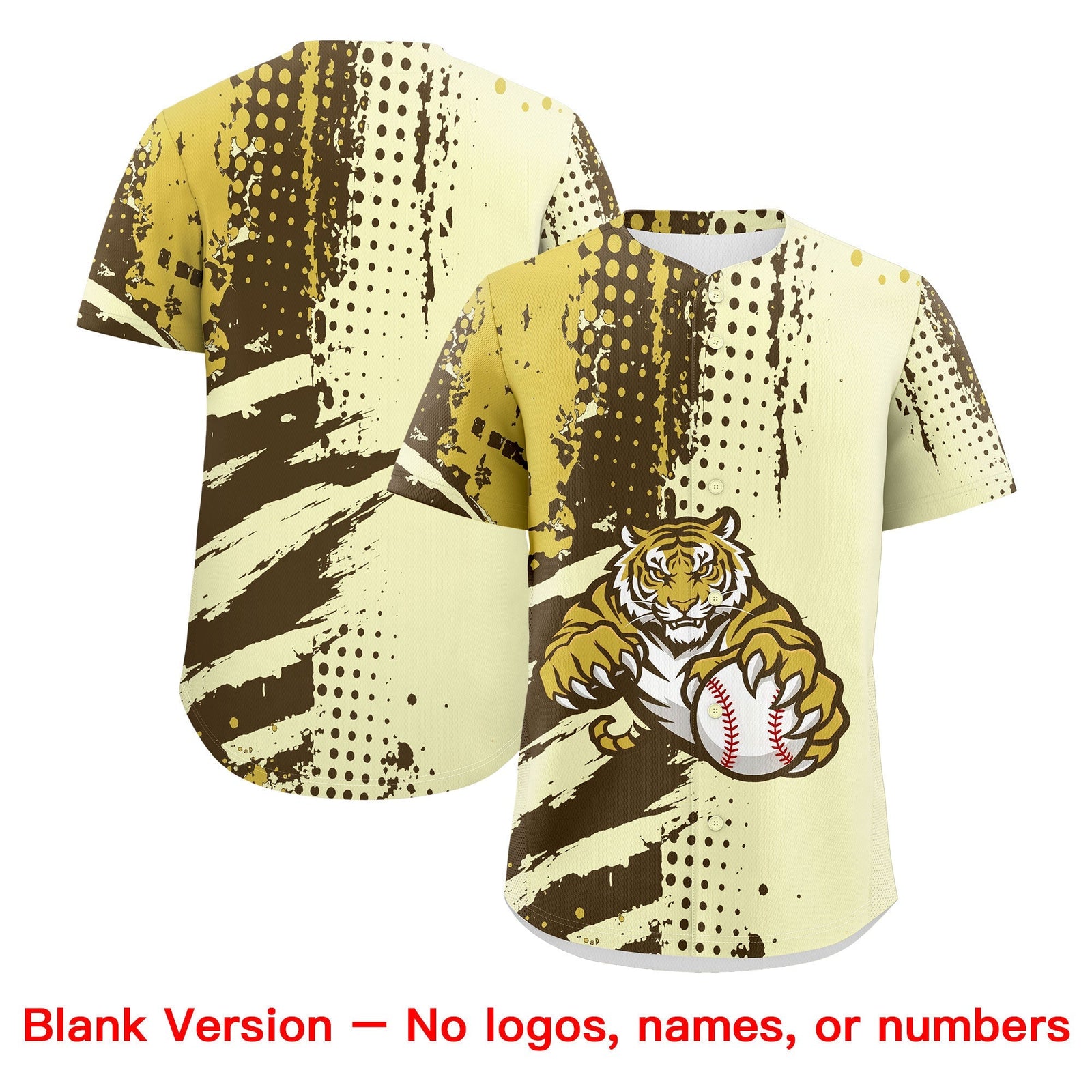 Custom Cream Light Brown Old Gold Full-Snap Graffiti Pattern Tiger Graffiti Jersey Baseball Jersey| KXKSHOP